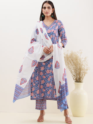 Rozana Karuna Set Of Kurta Pants Dupatta