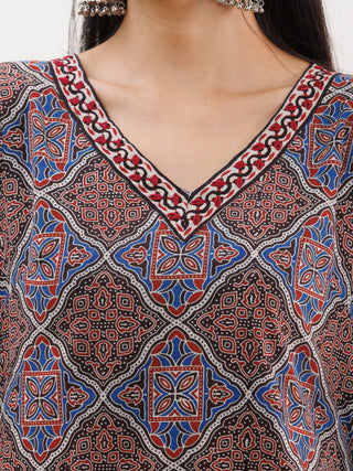 Ajrakh Neelam Set Of Kurta Pants Dupatta