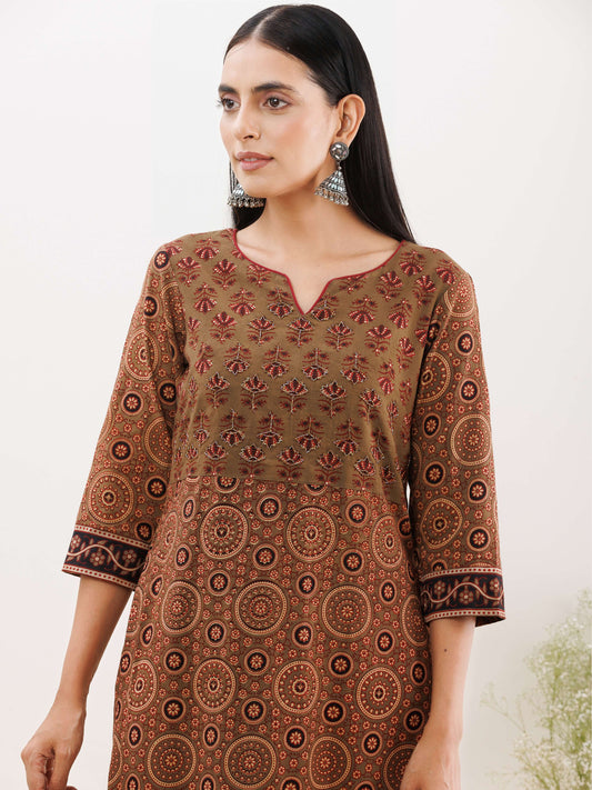 Ajrakh Samah Kurta With Pockets