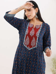 Ajrakh Damini Set Of Kurta With Pockets Pants Dupatta