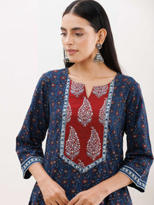 Ajrakh Damini Set Of Kurta With Pockets Pants Dupatta