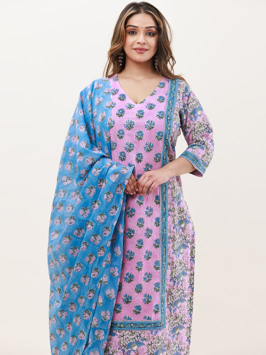 Buy Beige Cotton Block Print Floral Pattern Moana Kurta And Pant Set For  Women by Pants and Pajamas Online at Aza Fashions.