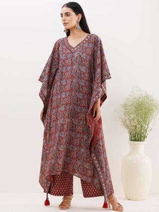 Sukoon Afia Ajrakh Kaftan Co-ord Set