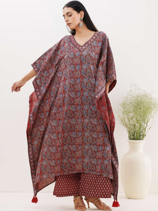 Sukoon Afia Ajrakh Kaftan Co-ord Set