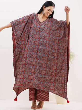 Sukoon Afia Ajrakh Kaftan Co-ord Set