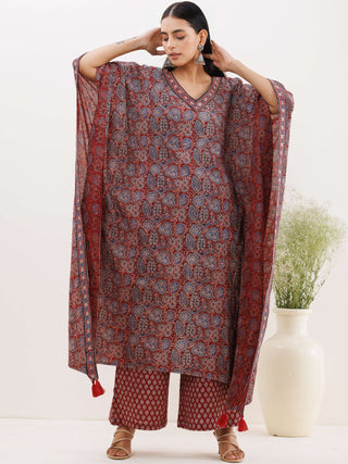 Sukoon Afia Ajrakh Kaftan Co-ord Set