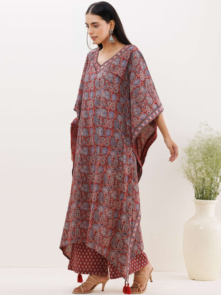 Sukoon Afia Ajrakh Kaftan Co-ord Set