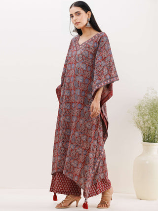 Sukoon Afia Ajrakh Kaftan Co-ord Set