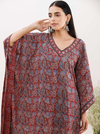 Sukoon Afia Ajrakh Kaftan Co-ord Set