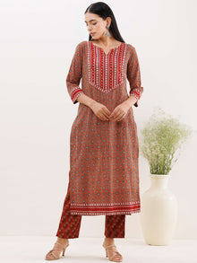 Ajrakh Meenal Set Of Kurta Pants Dupatta