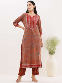 Ajrakh Meenal Set Of Kurta Pants Dupatta