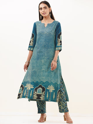 Ajrakh Roza Set Of Kurta Pants Dupatta