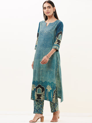 Ajrakh Roza Set Of Kurta Pants Dupatta