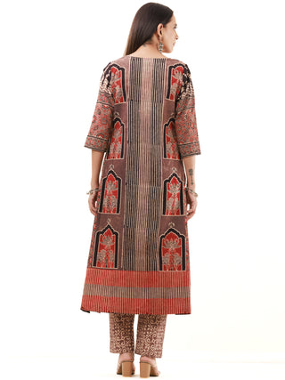 Ajrakh Sonia Set Of Kurta Pants Dupatta