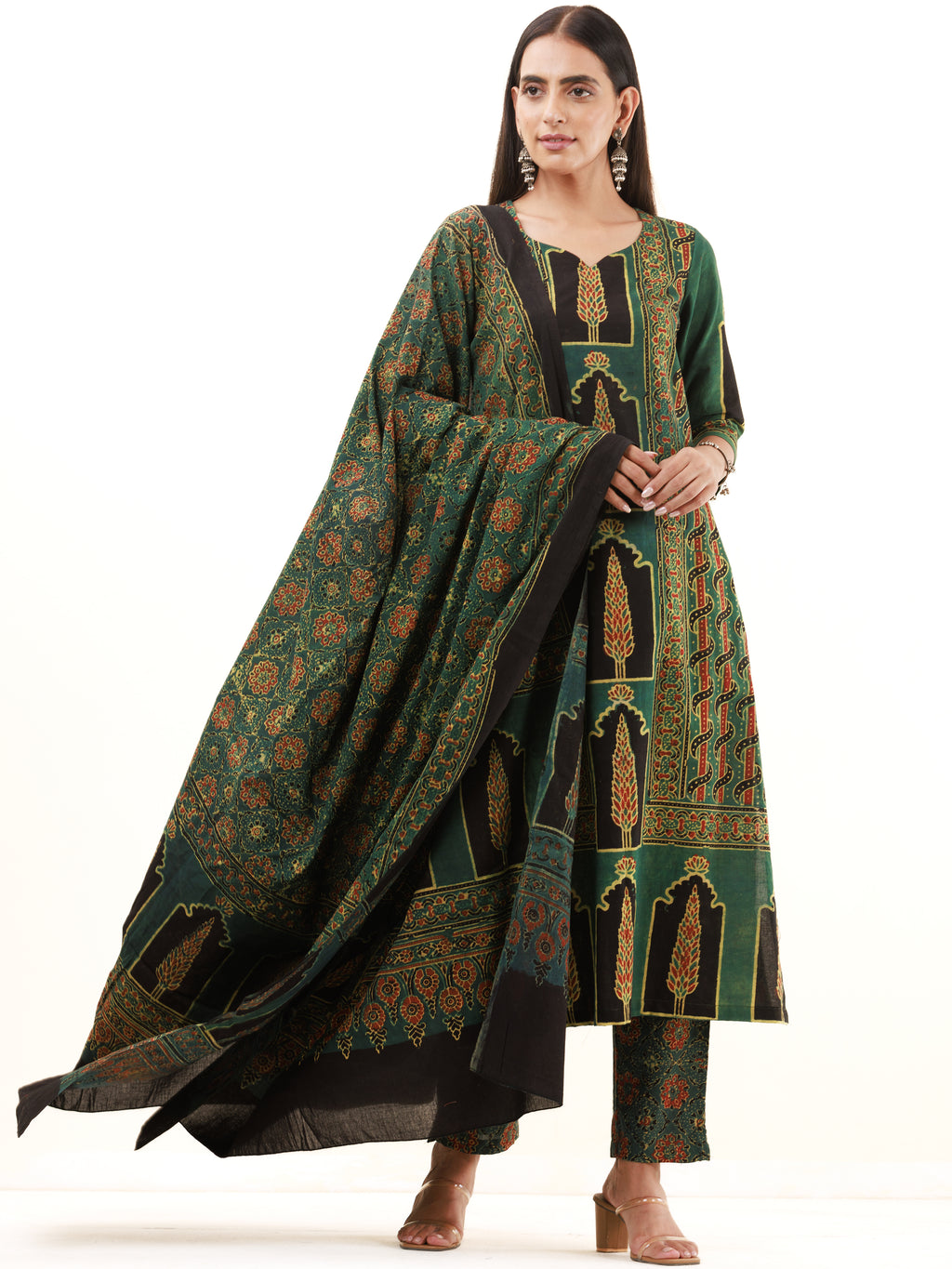 Ajrakh Sayal Set Of Kurta Pants Dupatta – InduBindu