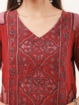 Ajrakh Mehreen Set Of Kurta Pants Dupatta