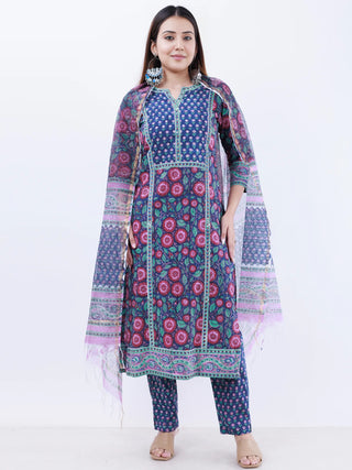 Roz Sohni Set Of Kurta Pants Kota Doria Dupatta