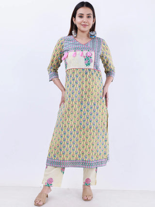 Roz Mina Set Of Kurta Pants Kota Doria Dupatta