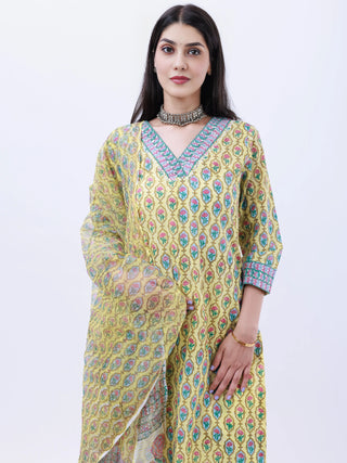 Roz Amisha Set Of Kurta Pants Kota Doria Dupatta