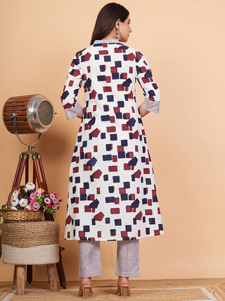 Roz Mandira Set Of Slub Cotton Kurta Pants Dupatta