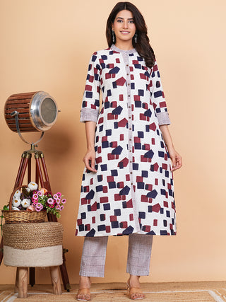 Roz Mandira Set Of Slub Cotton Kurta Pants Dupatta