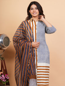 Roz Muskaan Set Of Cotton Slub Kurta Pants Kota Doria Dupatta