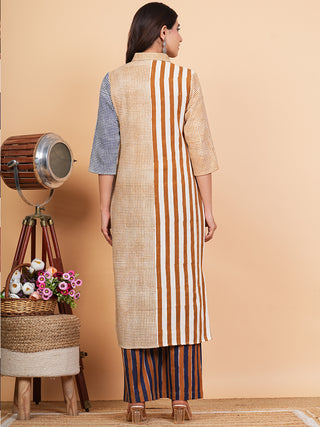 Roz Muskaan Set Of Cotton Slub Kurta Pants Kota Doria Dupatta