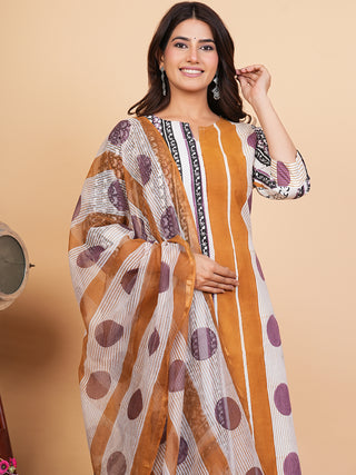 Roz Vaidya Set Of Kurta Pants Kota Doria Dupatta