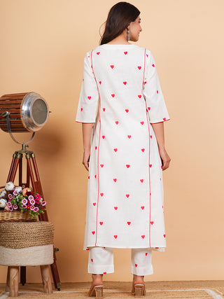 Roz Nagma Set Of Cotton Slub Kurta Pants Kota Doria Dupatta