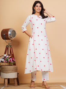 Roz Nagma Set Of Cotton Slub Kurta Pants Kota Doria Dupatta