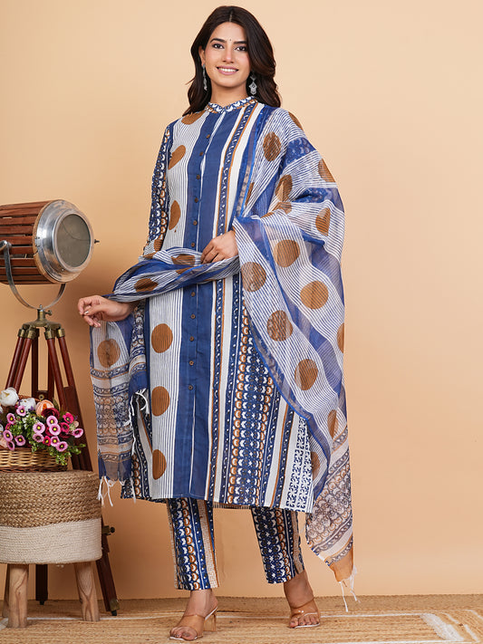 Roz Neha Set Of Straight Kurta Pants Dupatta