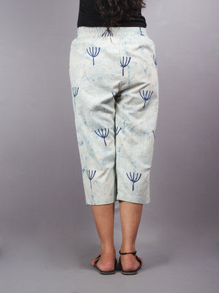 Indigo Hand Block Printed Elasticated Waist Capri - C0267011