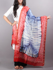 Indigo Red Chanderi Shibori Dyed in Natural Colors Dupatta with Bandani Touch- D0417049