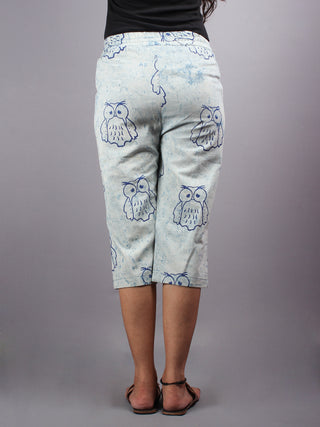 Indigo Hand Block Printed Elasticated Waist Capri - C0267005