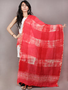Red White Chanderi Hand Block Printed Dupatta- D0417095
