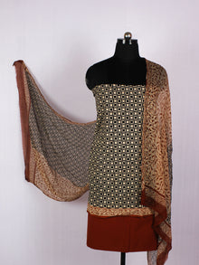 Beige Black Maroon Hand Block Printed Cotton Suit-Salwar Fabric With Chiffon Dupatta - S16281230