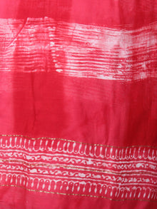 Red White Chanderi Hand Block Printed Dupatta- D0417095