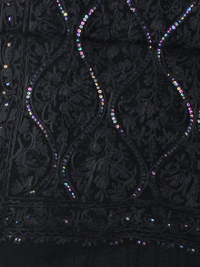 Black Aari Embroidery With Sequence Work Pure Wool Stole from Kashmir - S6317073