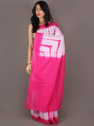 Pink White Hand Dyed Cotton Shibori Saree - S03170168