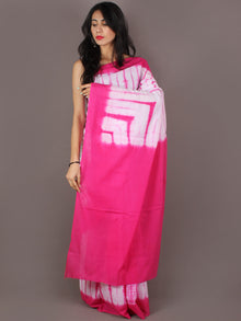 Pink White Hand Dyed Cotton Shibori Saree - S03170168