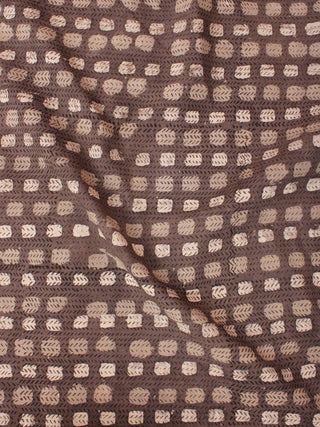 Brown Beige Hand Block Printed Cotton Cambric Fabric Per Meter - F0916397