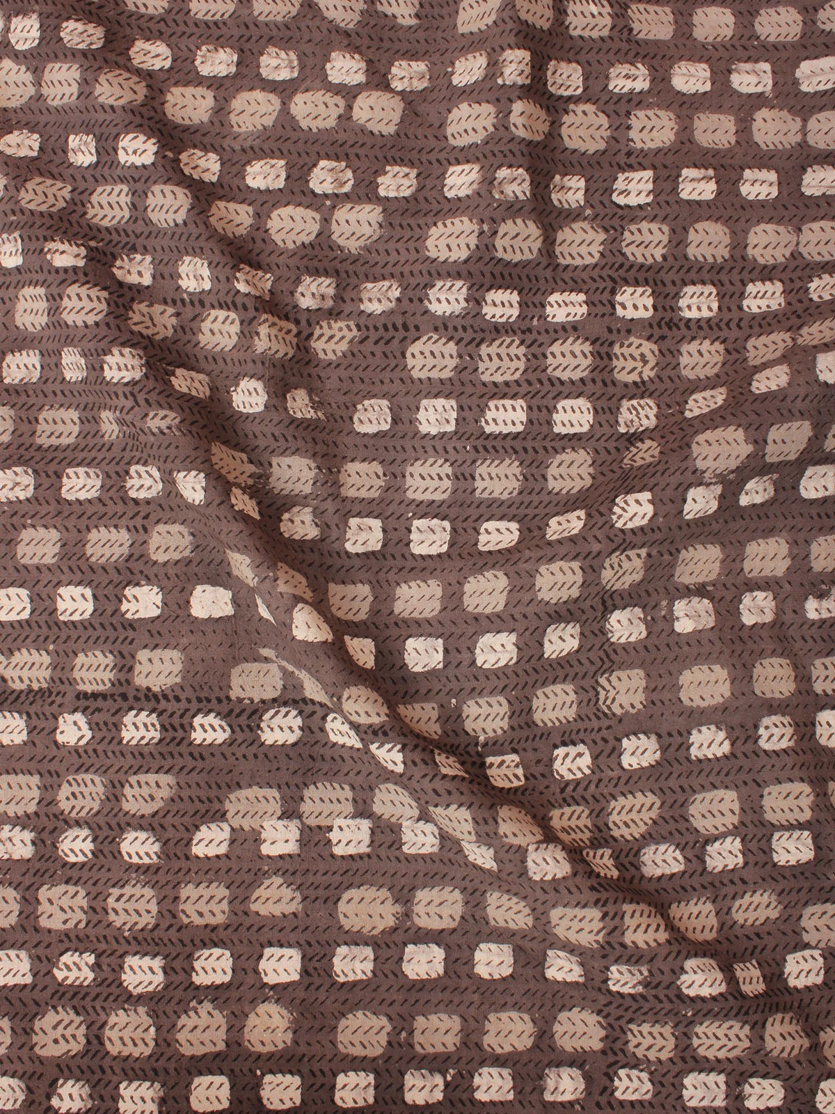 Brown Beige Hand Block Printed Cotton Cambric Fabric Per Meter - F0916397