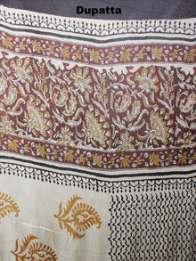 Black Beige Yellow Pink White Hand Block Printed Cotton Suit-Salwar Fabric With Chiffon Dupatta - S1628041