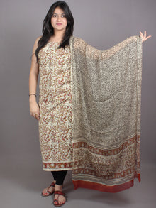 White Red Brown Hand Block Printed Cotton Suit-Salwar Fabric With Chiffon Dupatta - S1628050