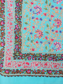 Sky Blue Jaldar Aari Embroidery Pure Wool Stole from Kashmir - S6317082