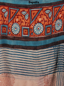 Maroon Orange Blue Hand Block Printed Cotton Suit-Salwar Fabric With Chiffon Dupatta - S1628102
