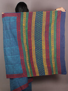 Indigo Sky Blue Maroon Yellow Green Hand Block Printed in Natural Colors Cotton Mul Saree - S031701000