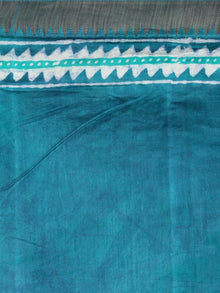 Teal Blue White Hand Block Printed in Natural Colors Chanderi Saree With Geecha Border - S031701002