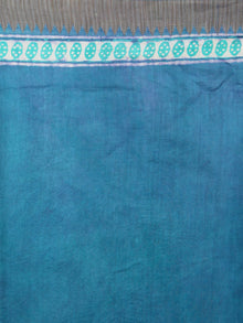 Teal Blue White Hand Block Printed in Natural Colors Chanderi Saree With Geecha Border - S031701003