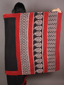 Black Red Beige Hand Block Painted & Printed Cotton Mul Saree - S031701004